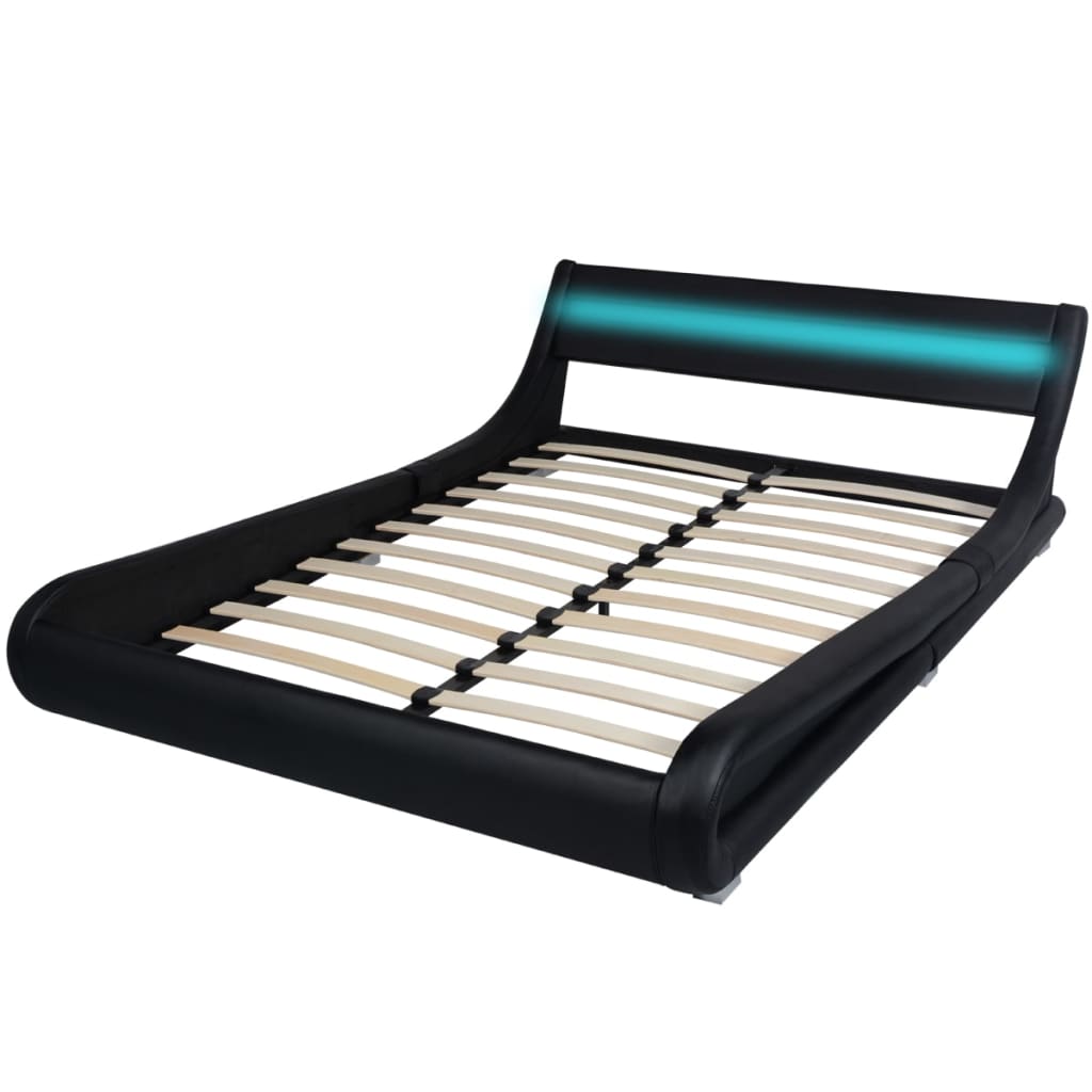 vidaXL Bed met traagschuimmatras en LED kunstleer 140x200 cm krul zwart