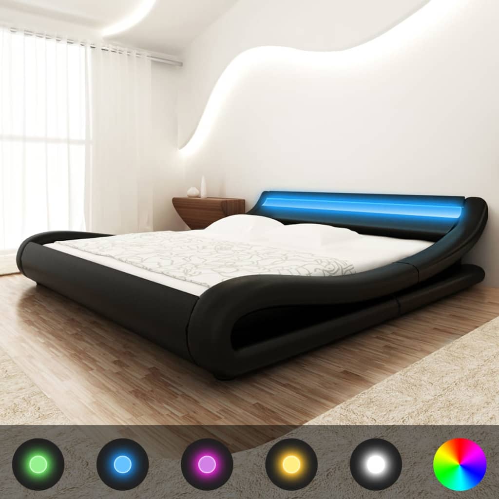 vidaXL Κρεβάτι LED Μαύρο Καμπυλωτό 140×200 εκ. Δερματίνη Αφρός Μνήμης