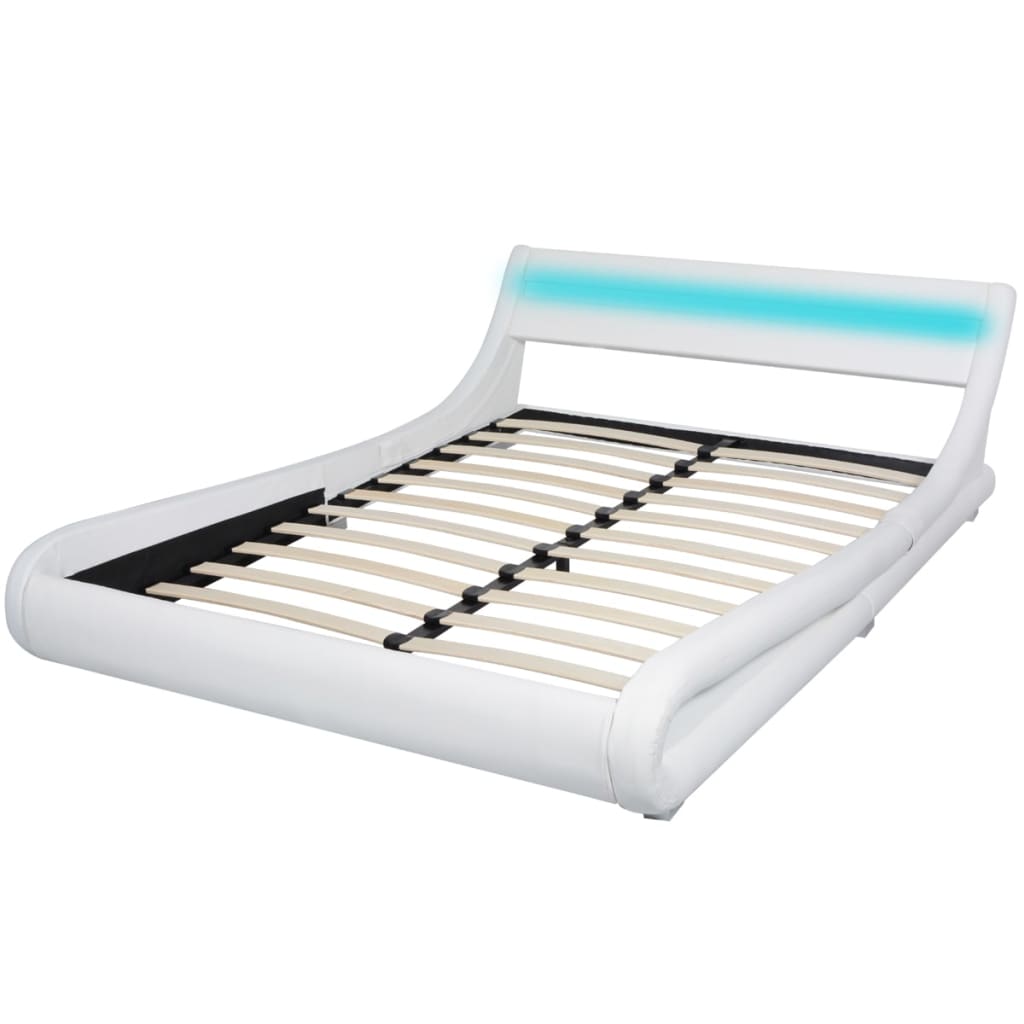 vidaXL Bed met traagschuimmatras en LED 140x200 cm krul wit kunstleer