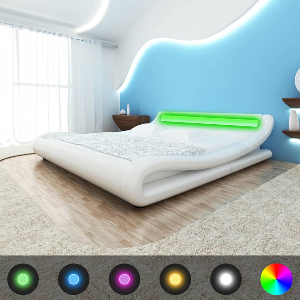 vidaXL Κρεβάτι LED Λευκό 140×200 εκ. Δερματίνη με Στρώμα Αφρού Μνήμης