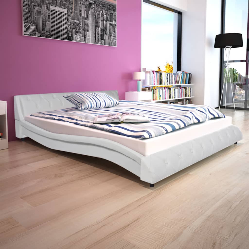 vidaXL Κρεβάτι Λευκό 160 x 200 εκ. Δερματίνη με Στρώμα Αφρού Μνήμης