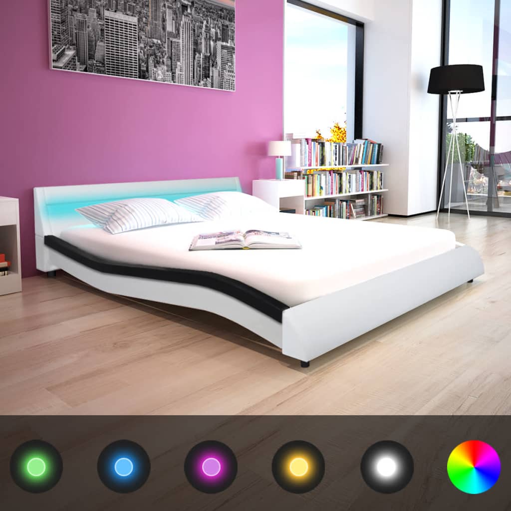 vidaXL Κρεβάτι LED Ασπρόμαυρο 160×200 εκ. Δερματίνη με Στρώμα Μνήμης