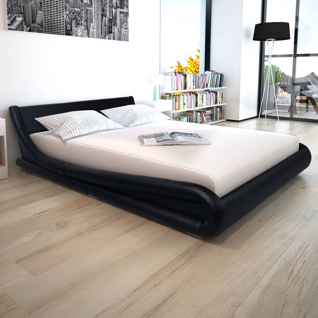 Bett mit Memory-Schaum-Matratze Schwarz Kunstleder 160×200 cm kaufen