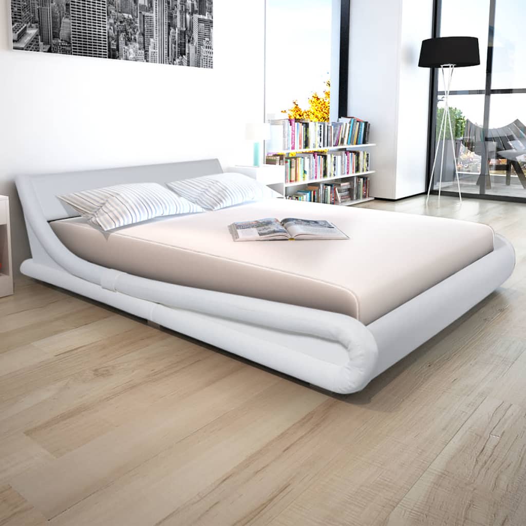 vidaXL Κρεβάτι Λευκό 160 x 200 εκ. Δερματίνη με Στρώμα Αφρού Μνήμης
