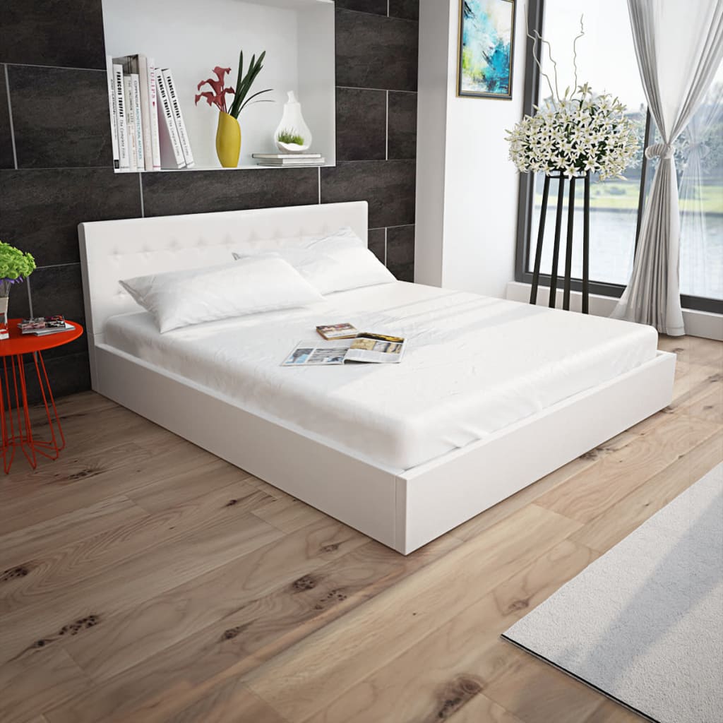 VidaXL - vidaXL Bed met gasveer traagschuim matras 160x200 cm kunstleer wit