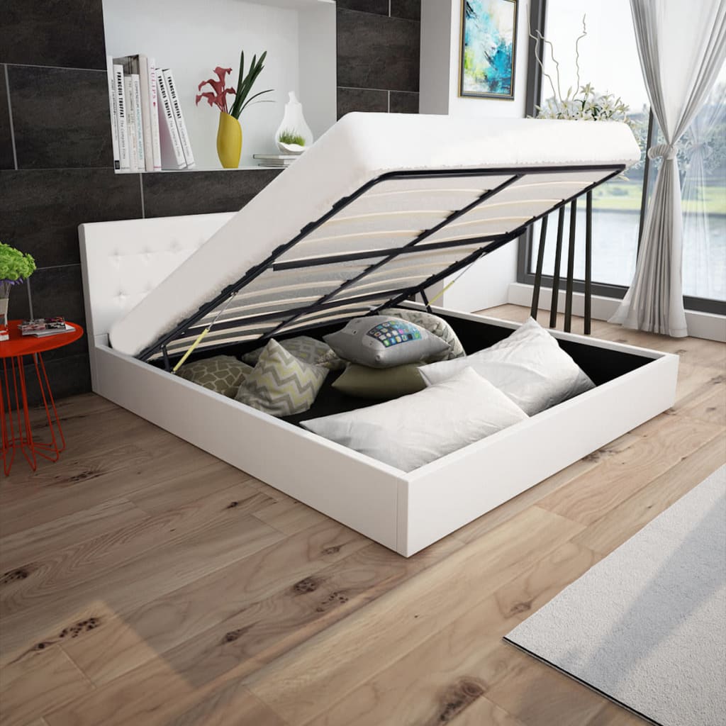 vidaXL Κρεβάτι με Μηχανισμό Λευκό 160×200 εκ Δερματίνη + Στρώμα Μνήμης