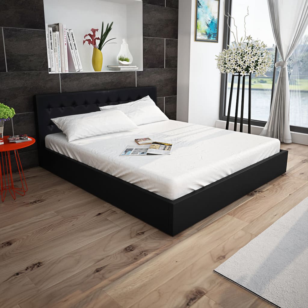 VidaXL - vidaXL Bed met gasveer en traagschuimmatras kunstleer 160x200 cm zwart