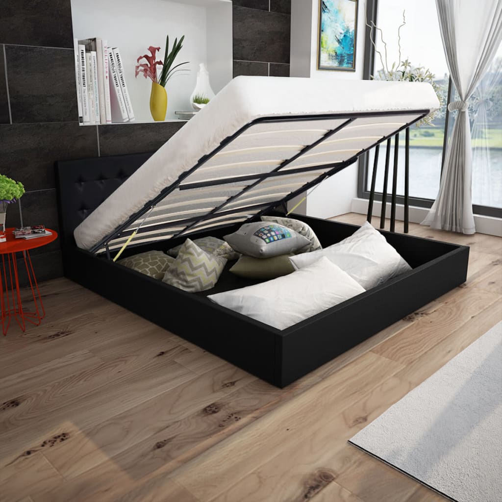 vidaXL Κρεβάτι με Μηχανισμό Μαύρο 160×200 εκ Δερματίνη + Στρώμα Μνήμης