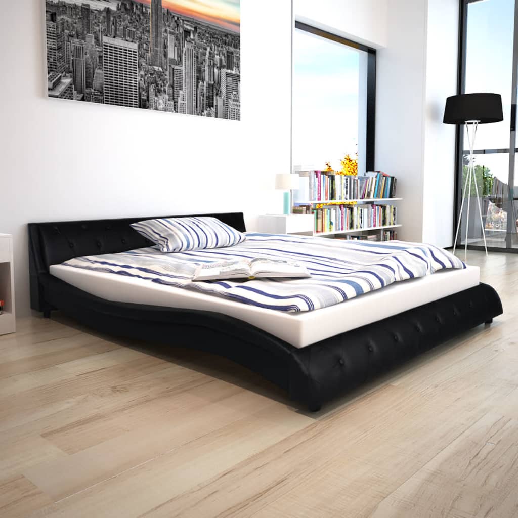 vidaXL Κρεβάτι Μαύρο 160 x 200 εκ. από Συνθετικό Δέρμα με Στρώμα
