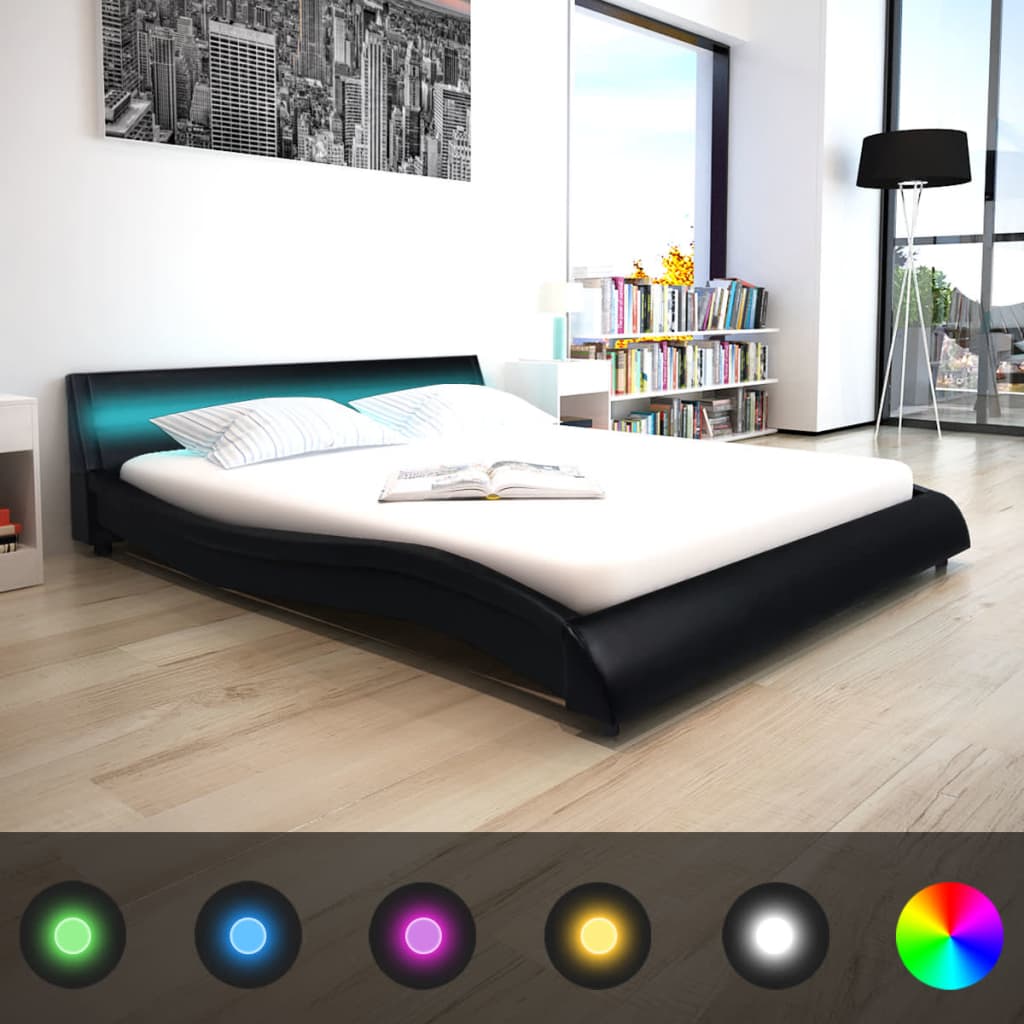 vidaXL Κρεβάτι LED Μαύρο 160 x 200 εκ. από Συνθετικό Δέρμα με Στρώμα