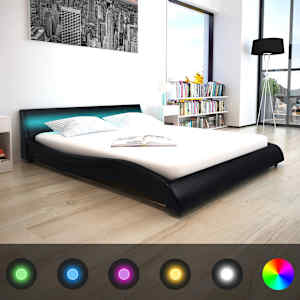 Postel s matrací LED černá umělá kůže 160 x 200 cm