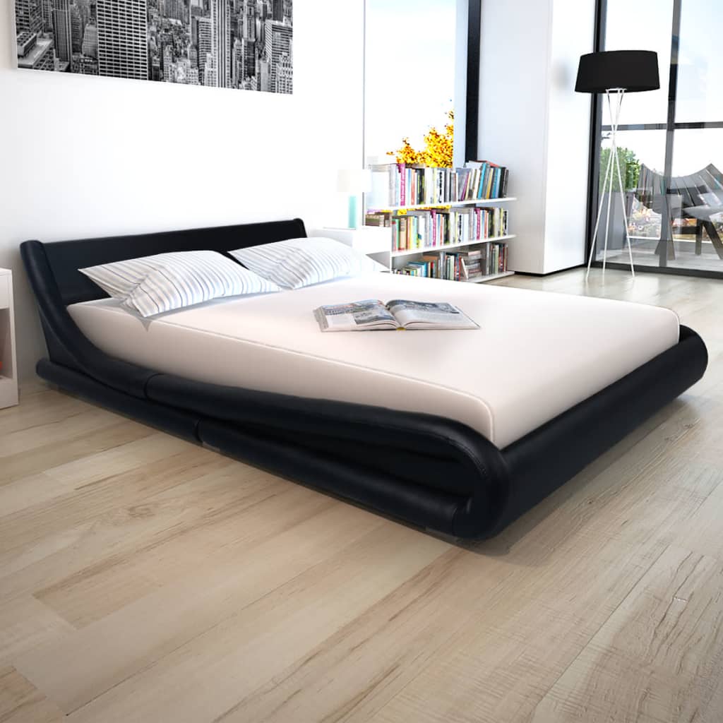 vidaXL Κρεβάτι Μαύρο 160 x 200 εκ. από Συνθετικό Δέρμα με Στρώμα