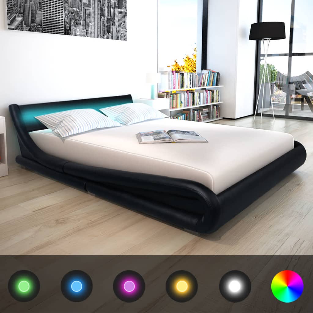 vidaXL Κρεβάτι με LED Μαύρο 160×200 εκ. από Συνθετικό Δέρμα με Στρώμα