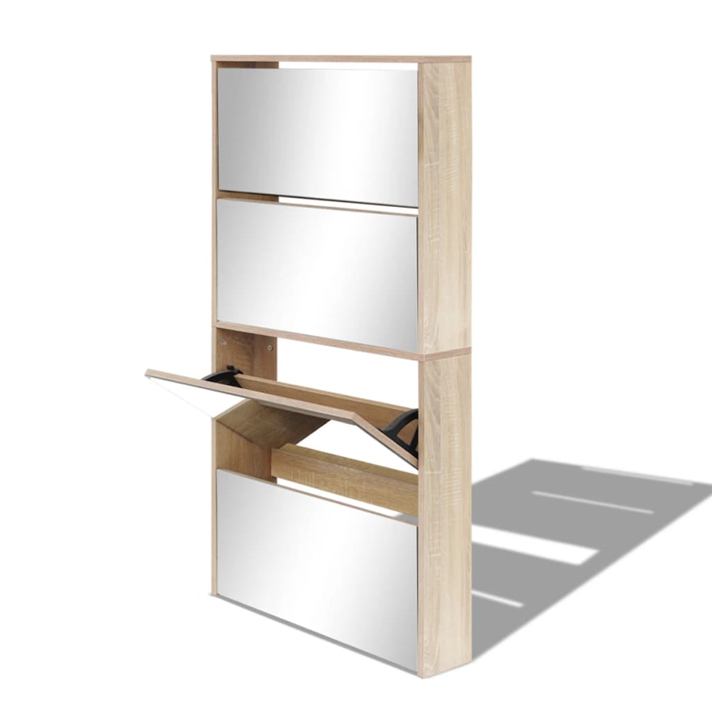 vidaXL 4 szintes tükrös tölgy cipőszekrény 63 x 17 x 134 cm