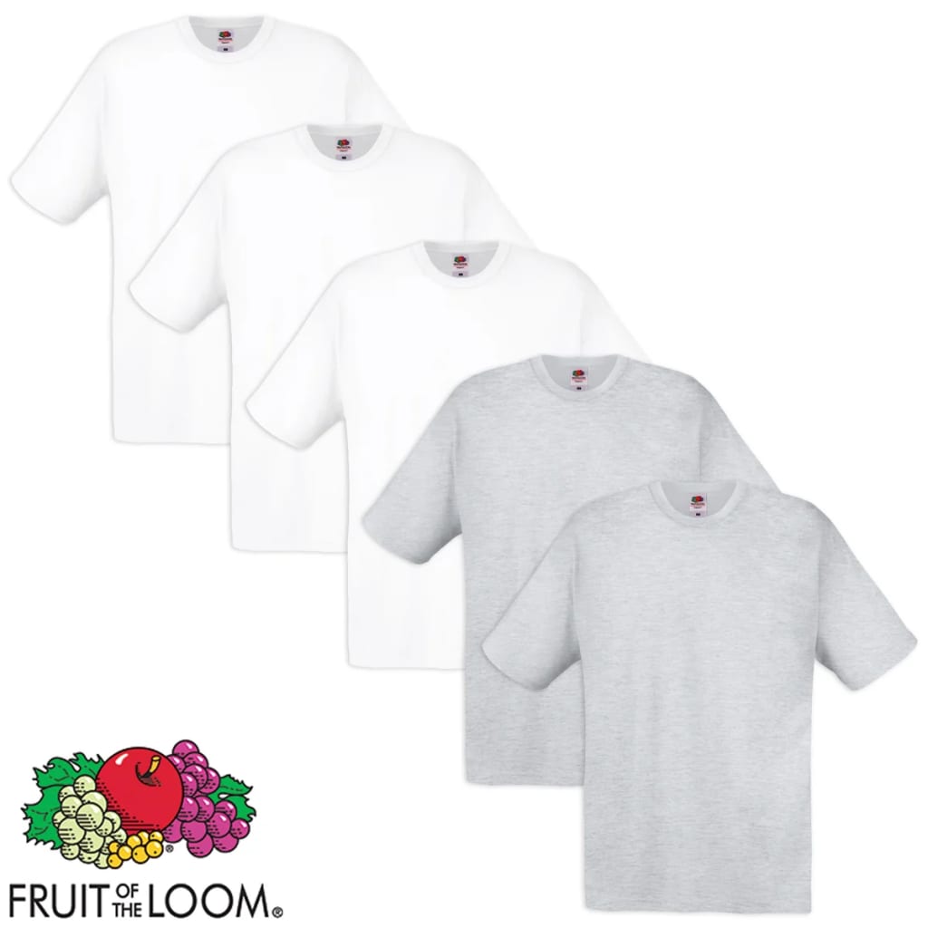 Fruit of the Loom T-paita Puuvilla 5 kpl Valkoinen ja harmaa S