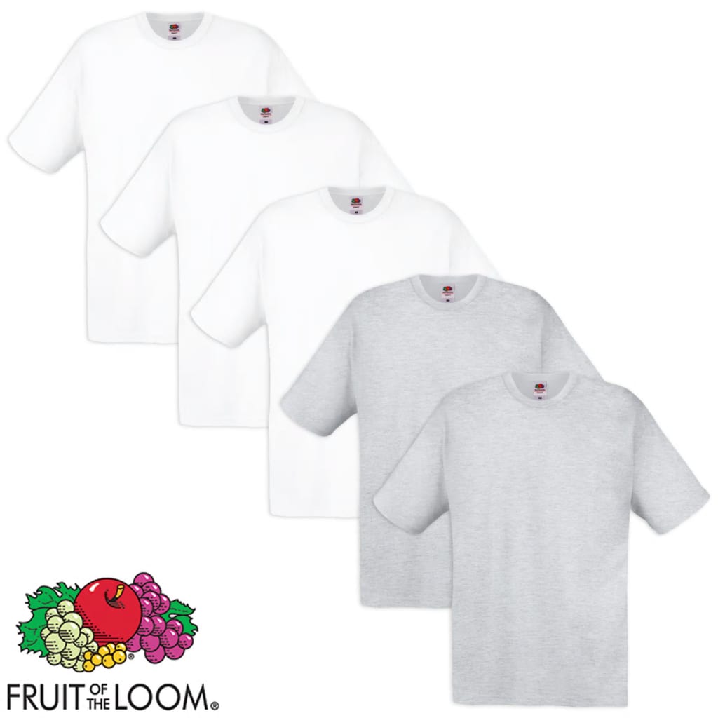 Fruit of the Loom T-paita Puuvilla 5 kpl Valkoinen ja harmaa L