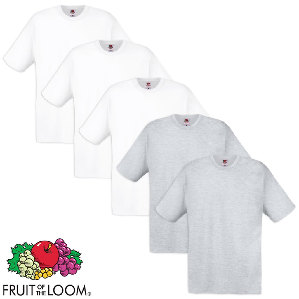 Fruit of the Loom T-paita Puuvilla 5 kpl Valkoinen ja harmaa XL