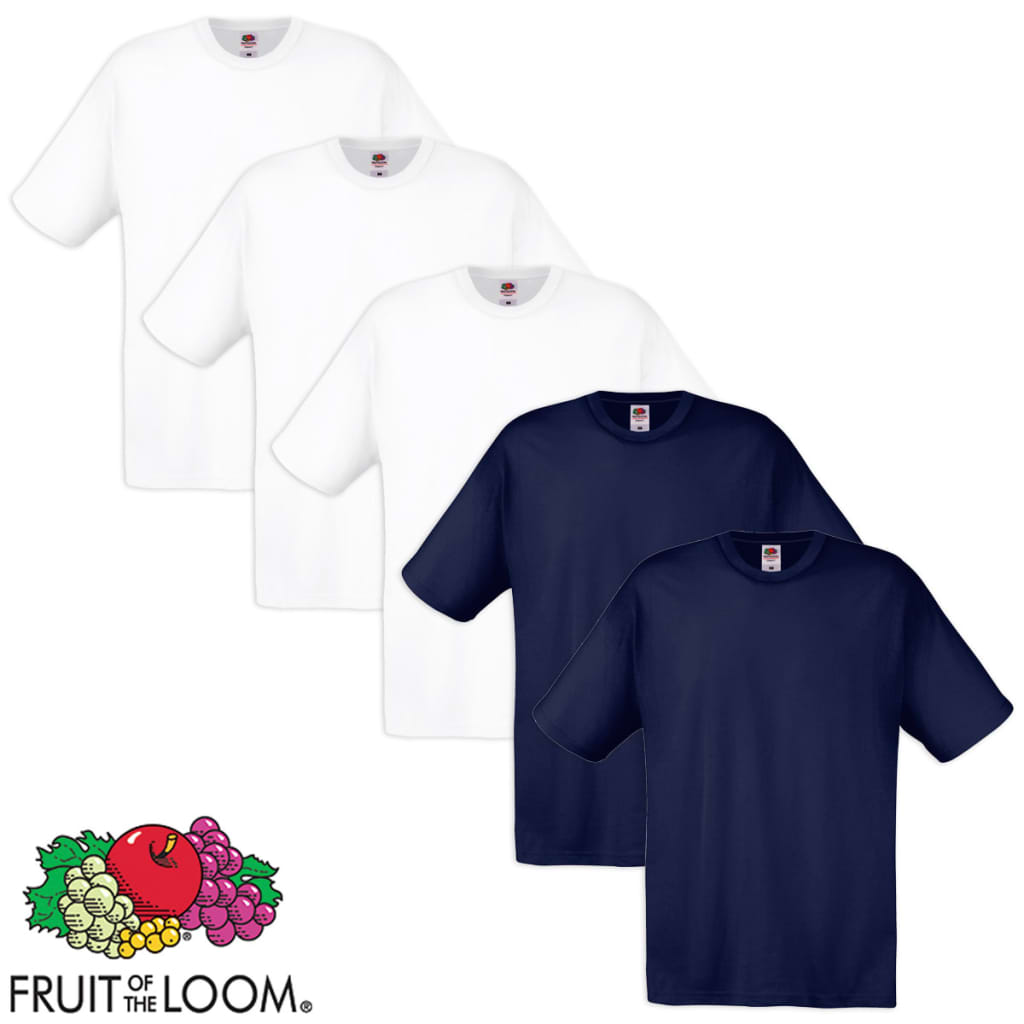 Fruit of the Loom T-paita Puuvilla 5 kpl Valk. ja laivastonsininen S