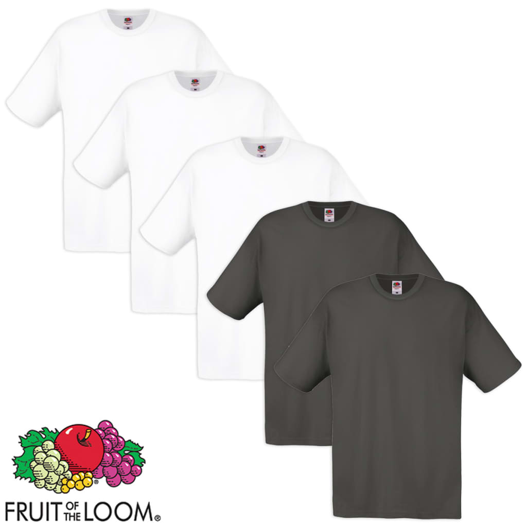 Fruit of the Loom T-paita Puuvilla 5 kpl Valkoinen ja grafiitti S