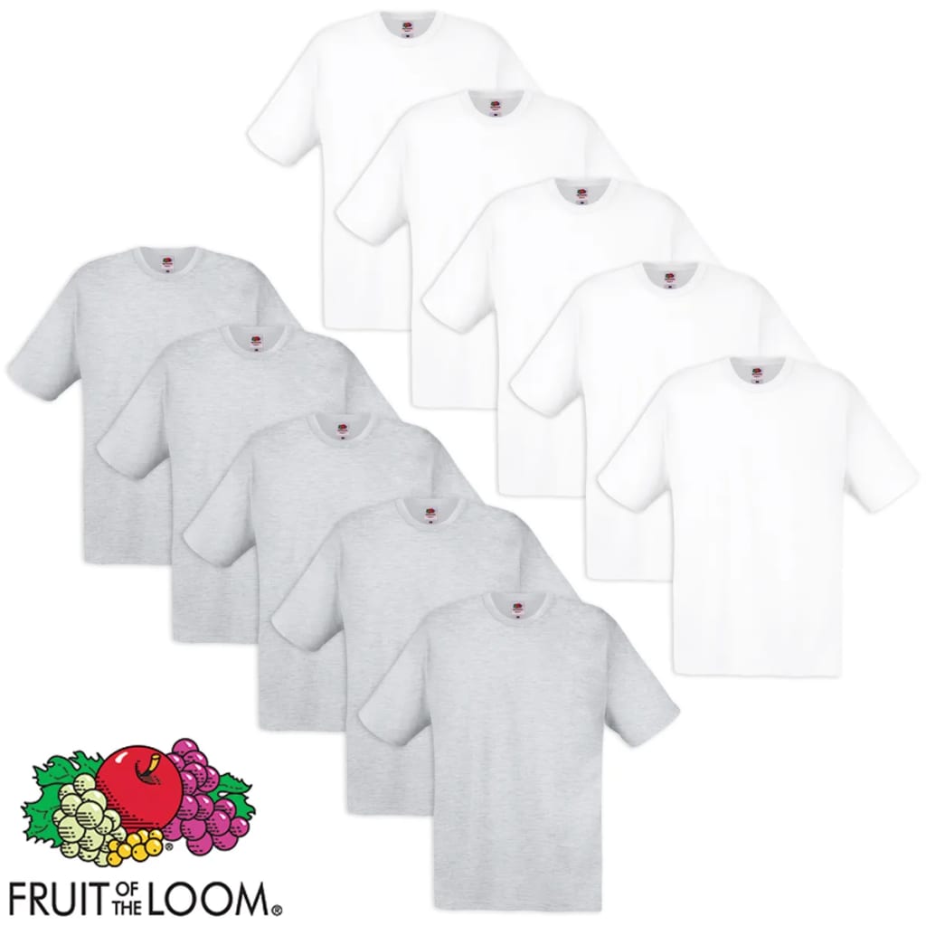 Fruit of the Loom T-paita Puuvilla 10 kpl Valkoinen ja harmaa S