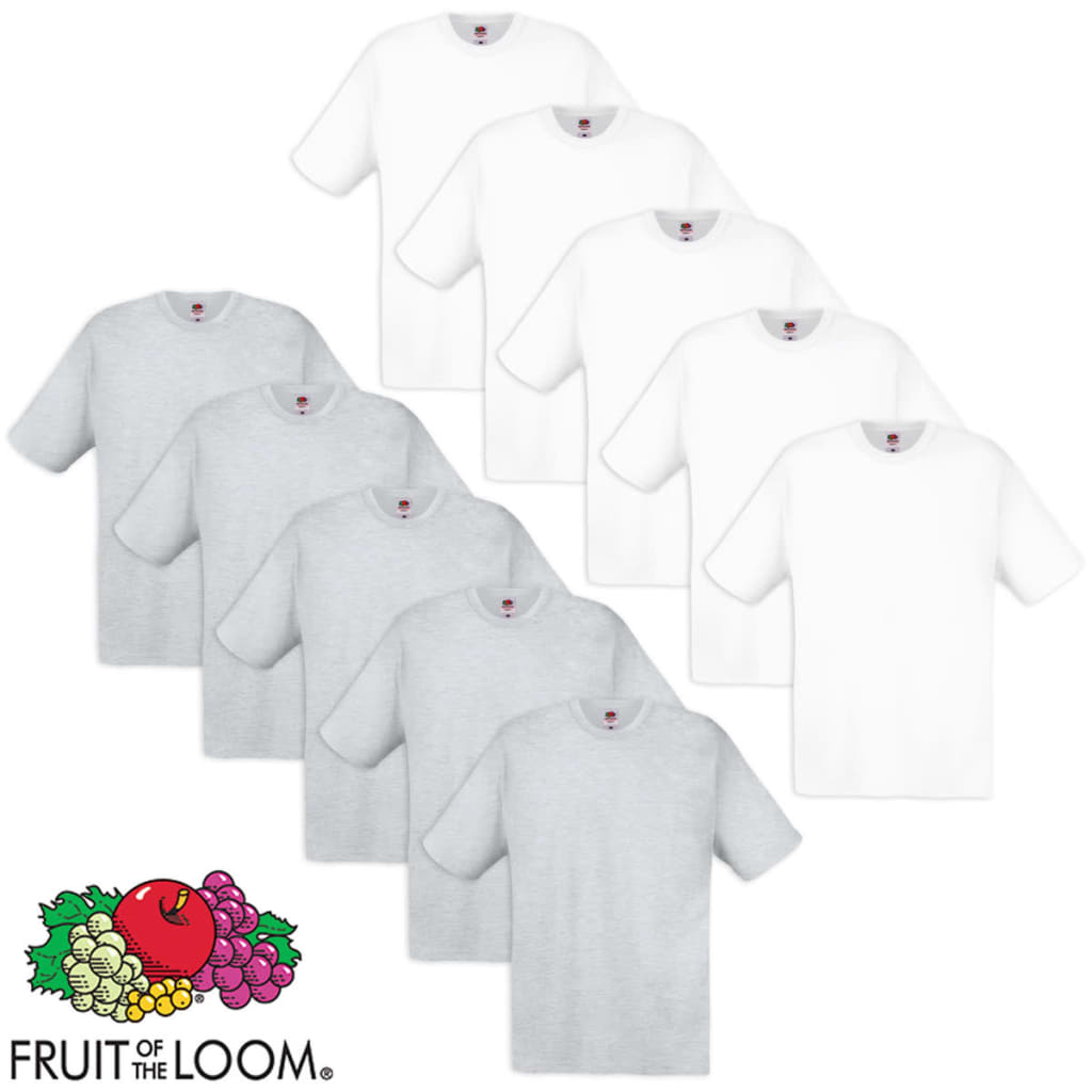 Fruit of the Loom T-paita 100% Puuvilla 10 kpl Valkoinen ja harmaa M