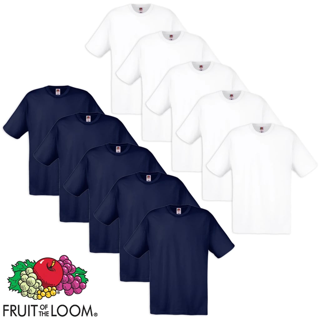 Fruit of the Loom T-paita Puuvilla 10 kpl Valk. ja laivastonsininen S