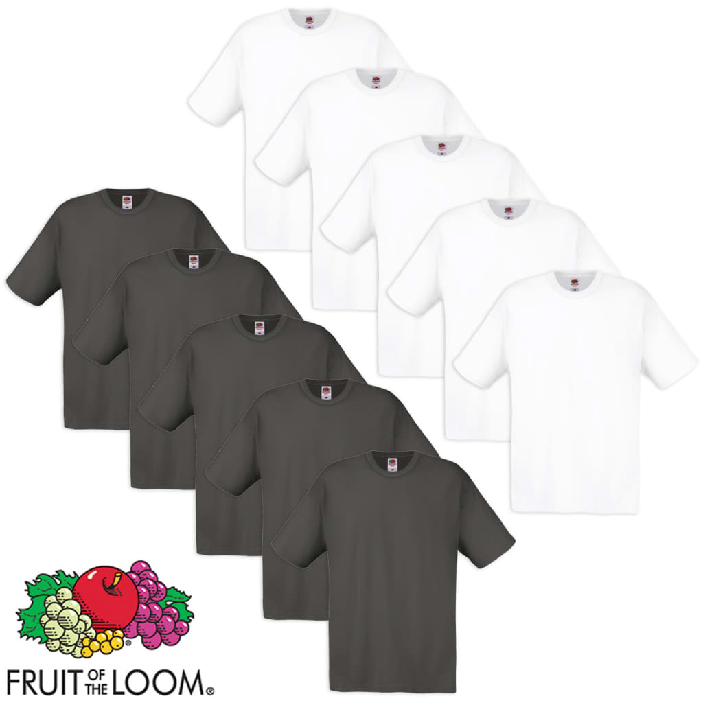 Fruit of the Loom T-paita 100% Puuvilla 10 kpl Valkoinen ja grafiitti M