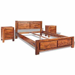 Postel s nočními stolky akáciové dřevo hnědé 140 cm - obrázek 2