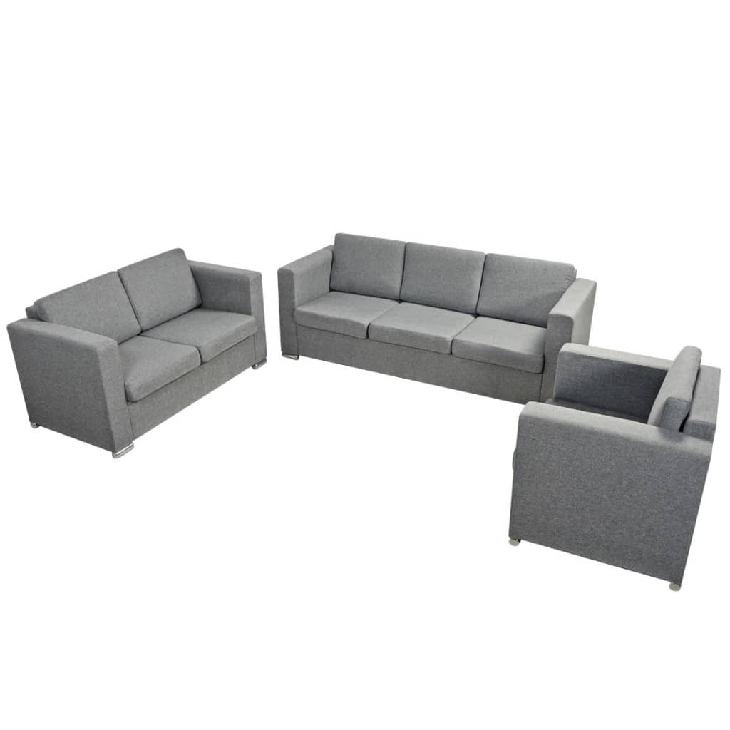 vidaXL 3 Pz Set di Divani in Stoffa Grigio Chiaro