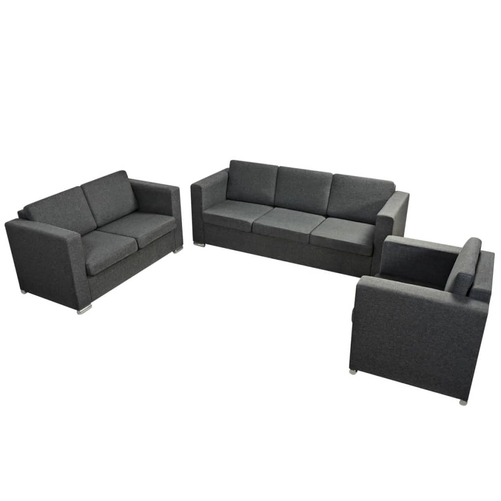 vidaXL Set canapele, 3 piese, gri închis, material textil