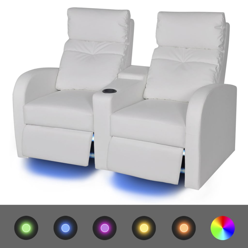 vidaXL Sillones reclinables 2+3 plazas con LED cuero sintético blanco