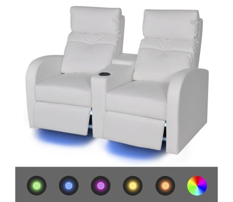 vidaXL atgāžams atpūtas dīvāns ar LED, piecvietīgs, balta mākslīgā āda