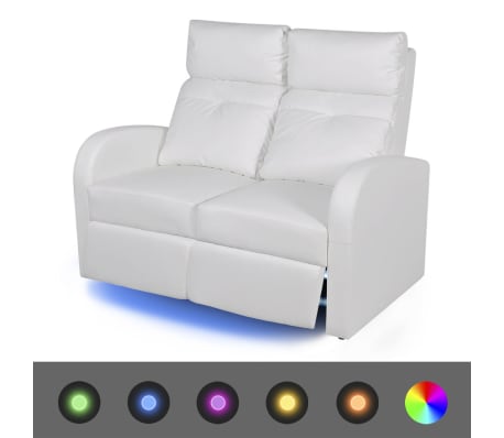 vidaXL Canapea rabatabilă cu LED, 2+3 locuri, piele artificială, alb