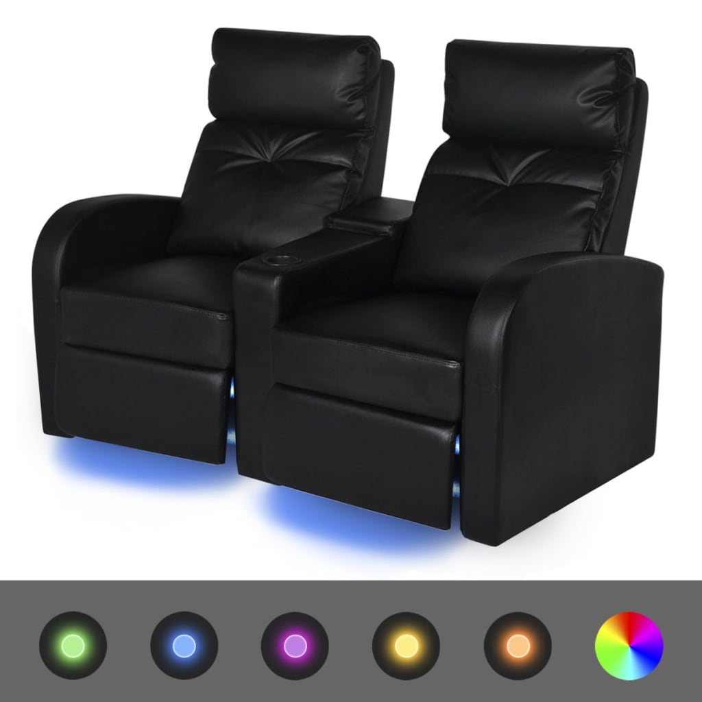 vidaXL atgāžams atpūtas dīvāns ar LED, piecvietīgs, melna mākslīgā āda