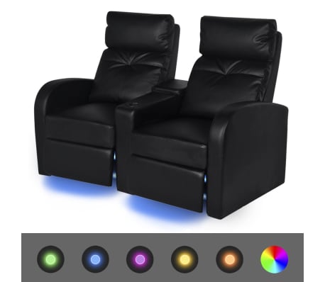 vidaXL Fotele kinowe 2 + 3 osobowe z LED, czarne, sztuczna skóra