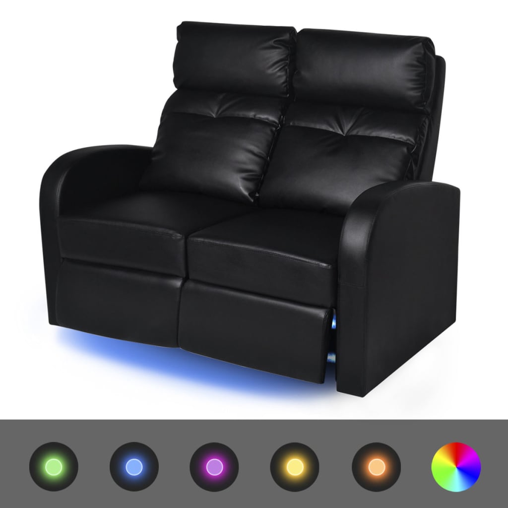 vidaXL Atlošiamų krėslų komplektas su LED, 2vnt., juodi, dirbtinė oda