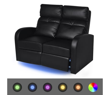 vidaXL LED реклайнери от две части 2+3 седалки изкуствена кожа черен