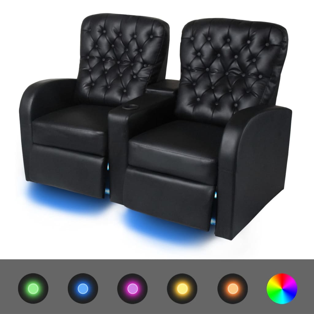 

vidaXL 2-delige Leunstoelenset LED 2+3-zits kunstleer zwart
