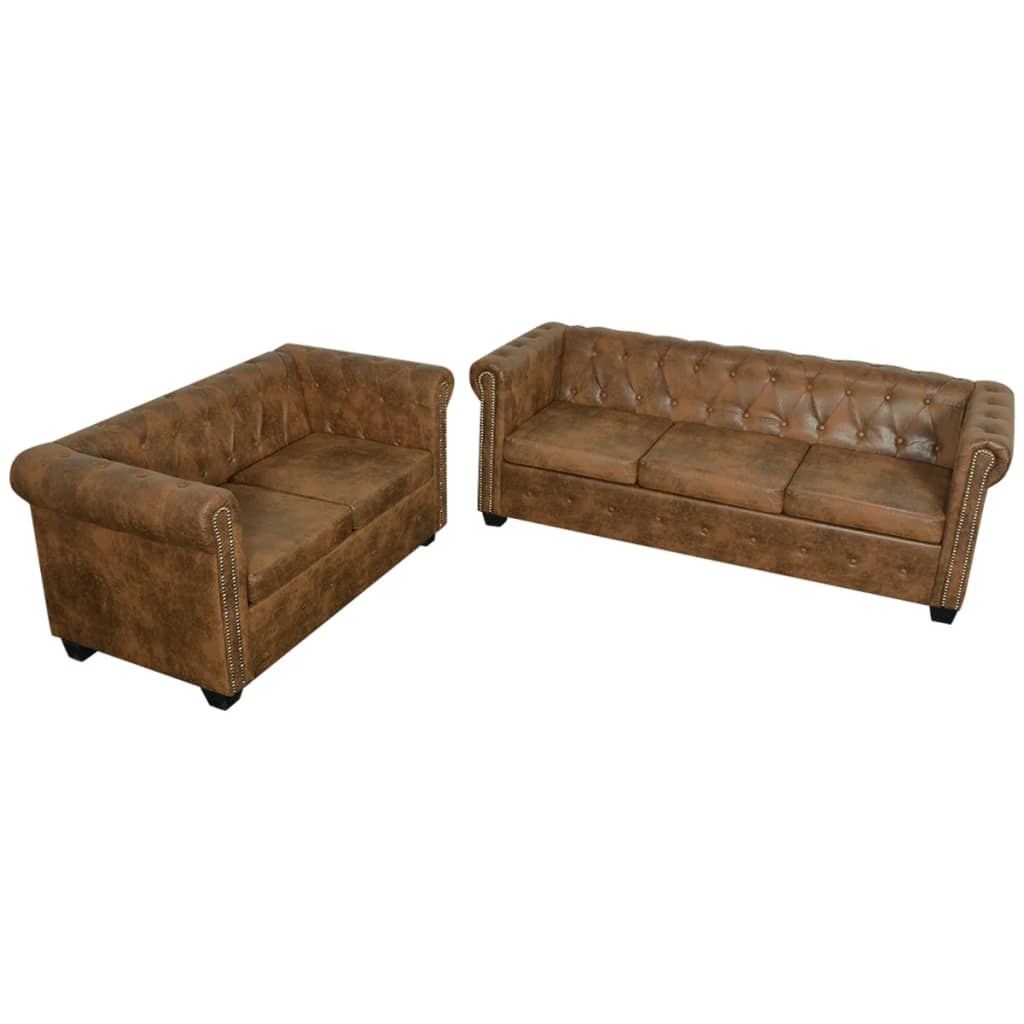 vidaXL Chesterfield kavč dvosed in trosed rjave barve