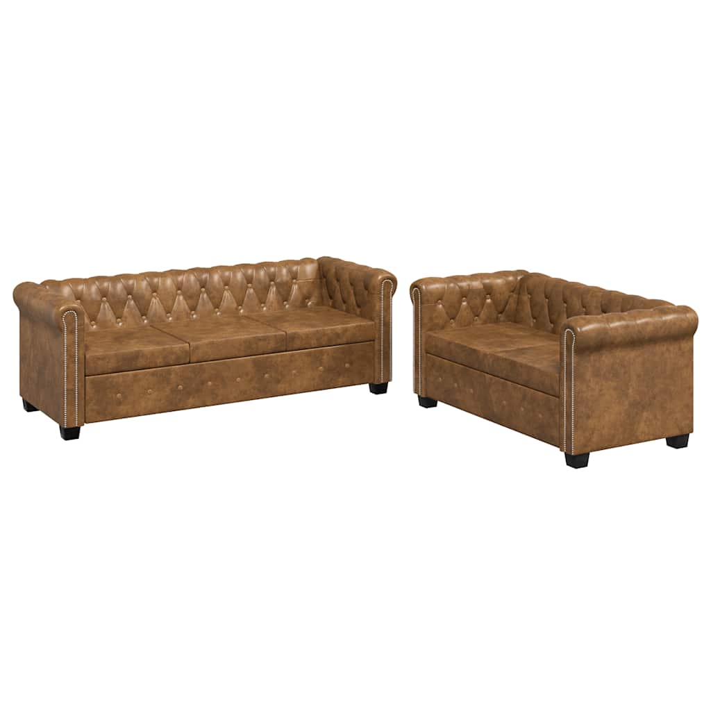 vidaXL Chesterfield sada 2místné a 3místné pohovky hnědá