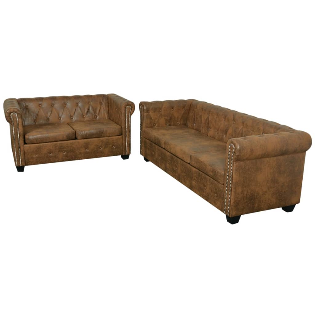 vidaXL Set canapele Chesterfield cu 2 și 3 locuri, maro 