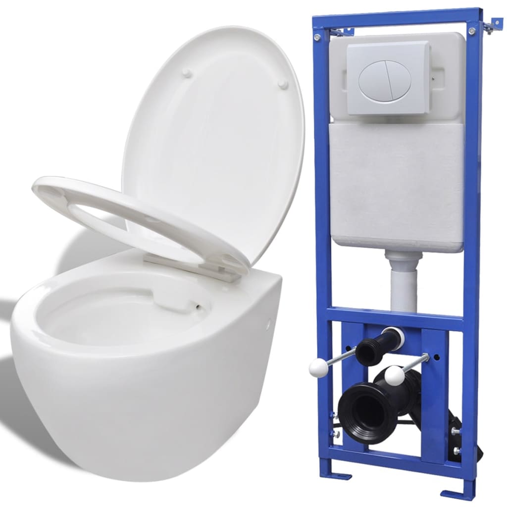vidaXL Toaletă suspendată cu rezervor încastrat ceramică albă imagine vidaxl.ro