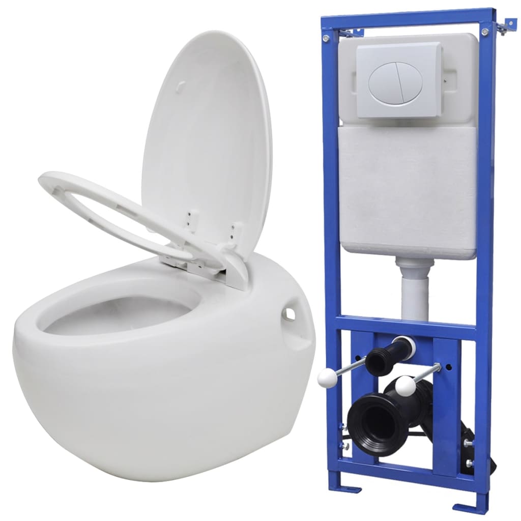 VIDAXL Hangend ei design toilet met ingebouwde stortbak wit online kopen