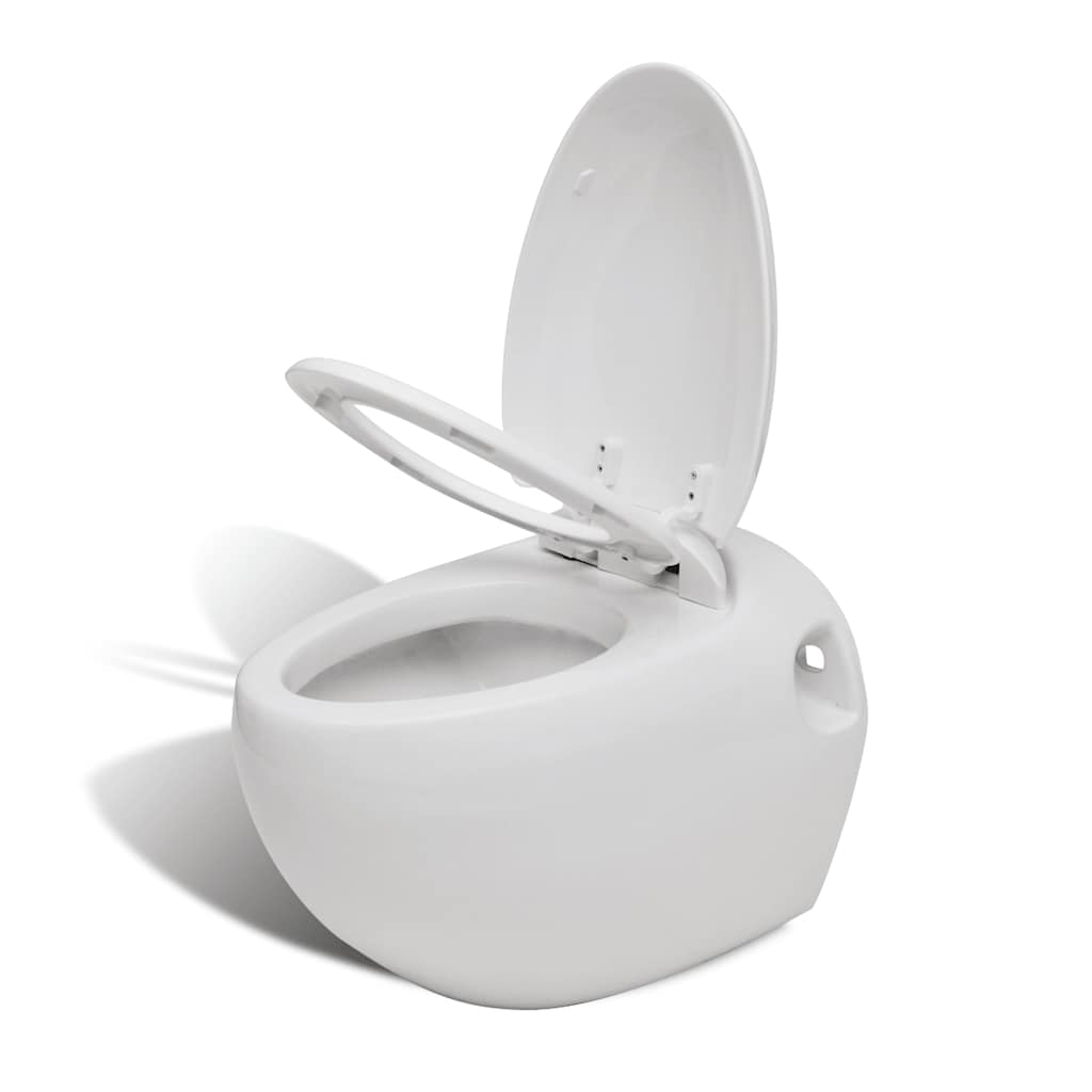 

vidaXL Hangend ei-design toilet met ingebouwde stortbak wit