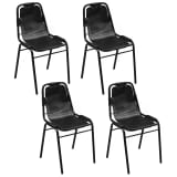 vidaXL Dining Chairs 4 pcs Black 19.3"x20.5"x34.6" Real Leather