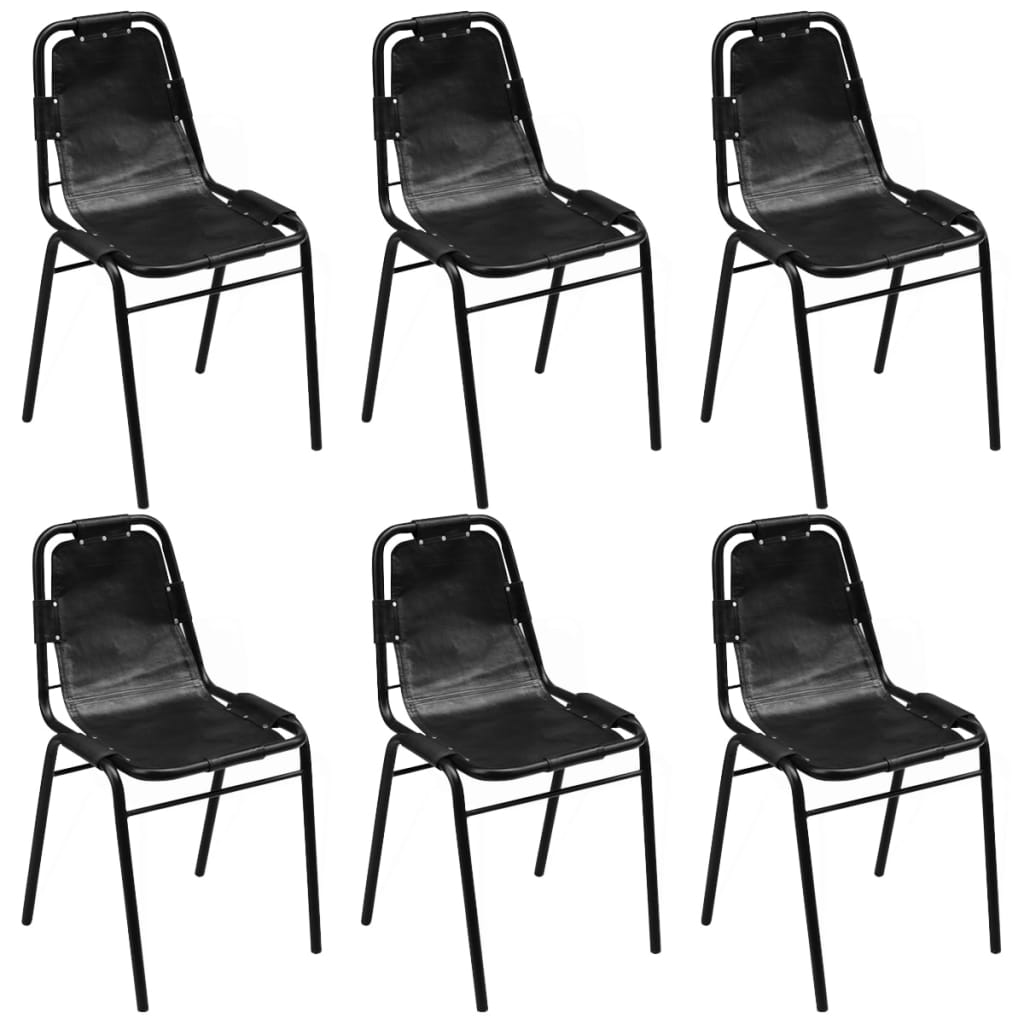 

vidaXL Dining Chairs 6 pcs Black Real Leather