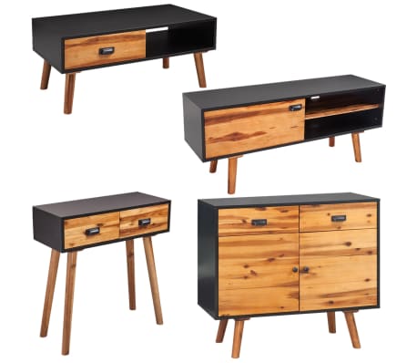 vidaXL Living Room Furniture Set 80 Piece Solid Acacia Wood Side ...