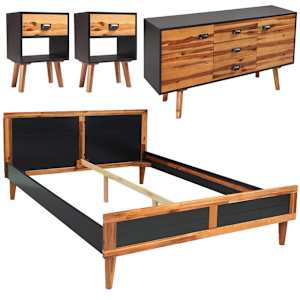 4dílný set nábytku do ložnice masivní akáciové dřevo 180x200 cm - obrázek 2