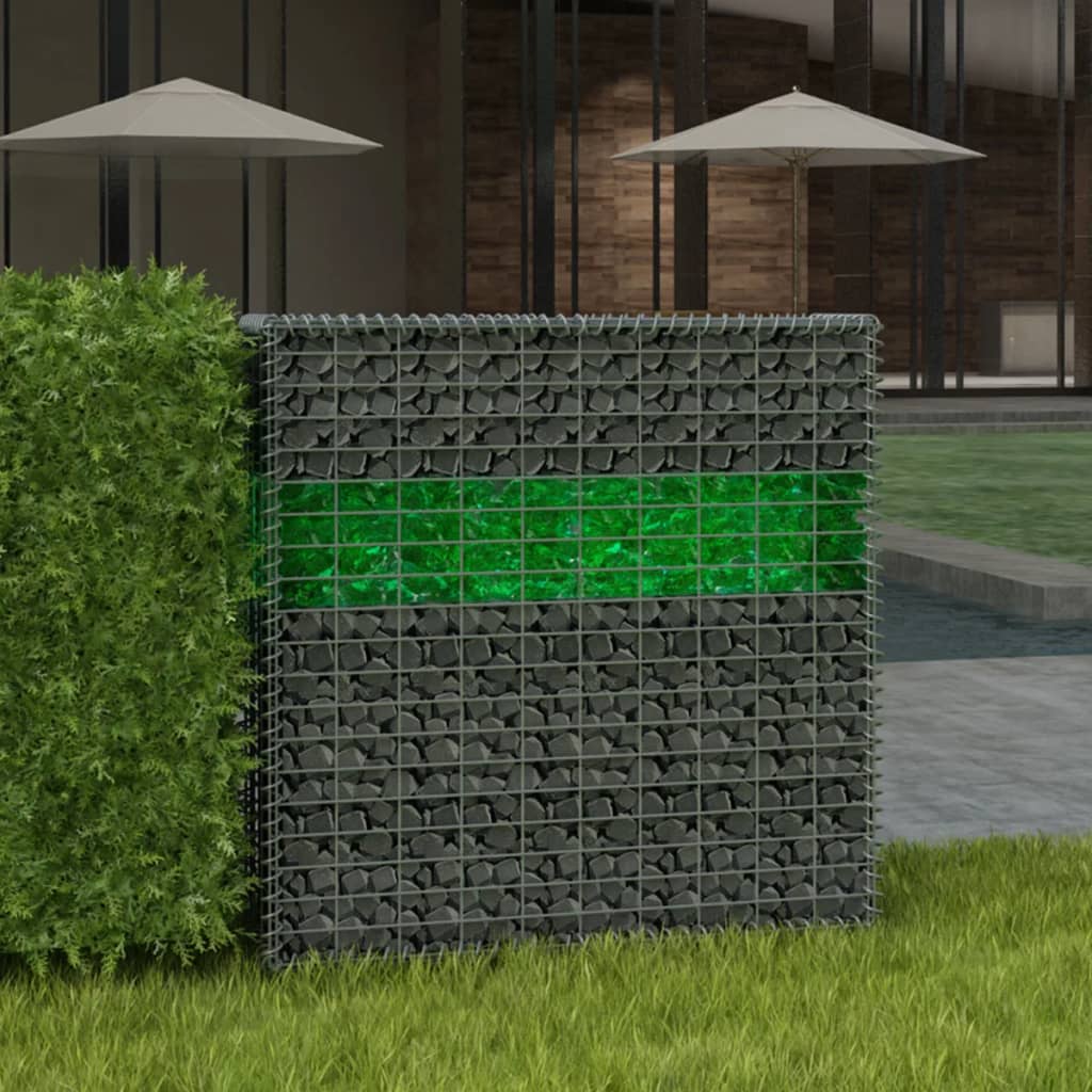 

vidaXL Schanskorfmuurset met glazen stenen en LED-lamp 100x30x100 cm
