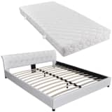 vidaXL Cama de casal com colchão em couro artificial branco 180x200 cm